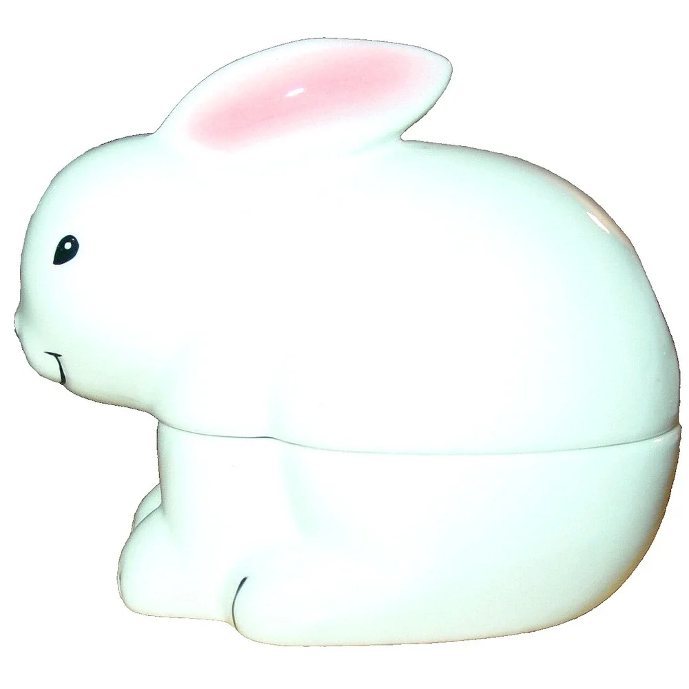 Cotton Ball Dispenser Swab Dish Porcelain White Bunny Genuine Glazed Jobar's